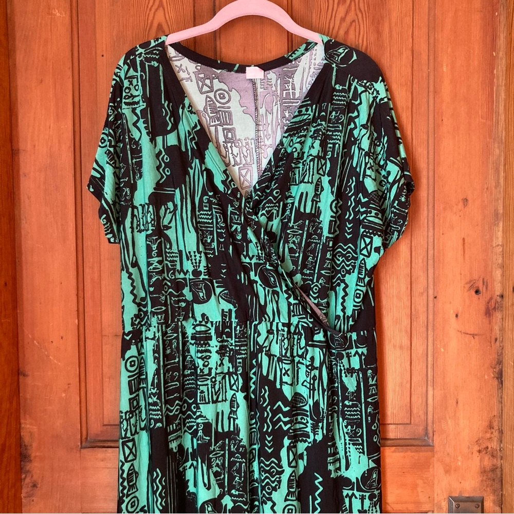 Flirty Pink Green & Black Print Maxi Dress